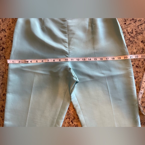 Women’s high-rise cropped Light Blue 100% raw silk trousers SZ 10 - Picture 5 of 8